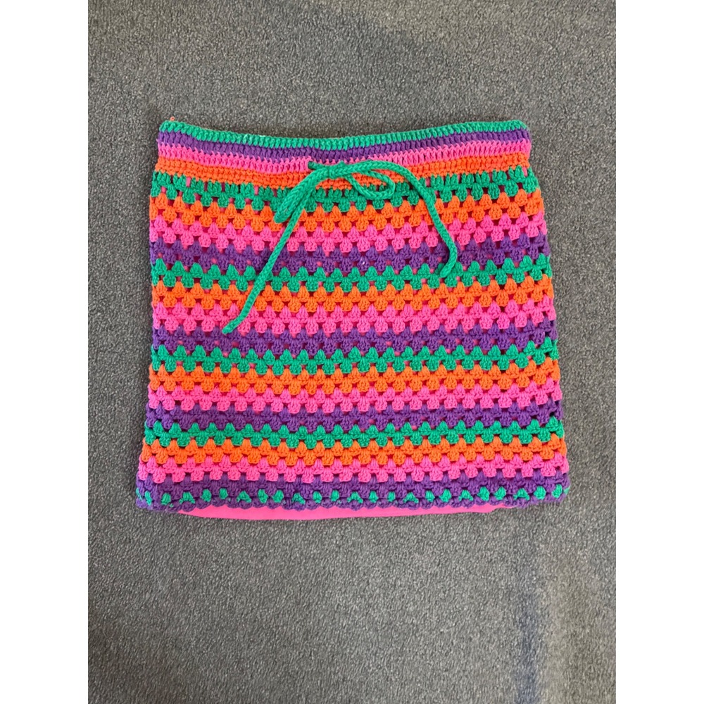 Handmade Crochet Mini Skirt Womens M Multi Color Excellent Boho Granny Stitch